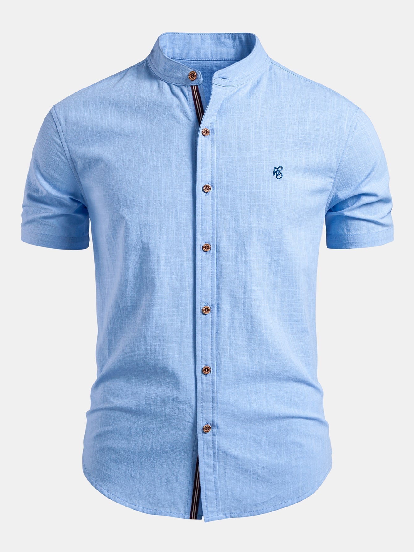 Chemise homme à manches courtes et col mao coupe ajustée