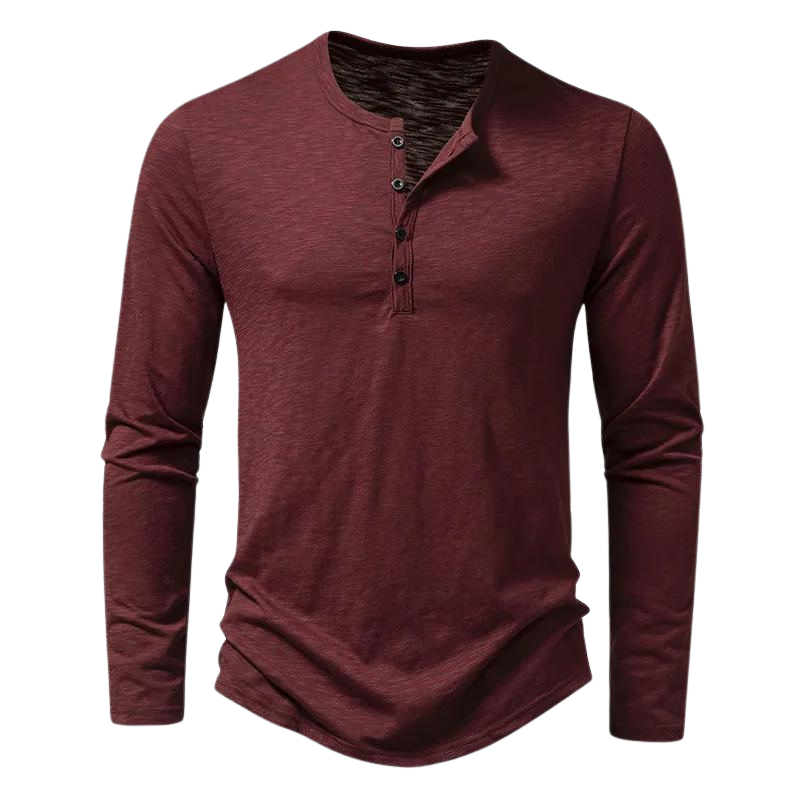 T-shirt à manches longues pour homme automne doux respirant en tissu mélangé avec col tunisien Séraphin