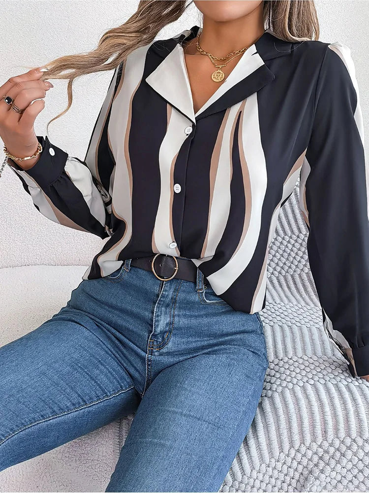 Chemisier à rayures tendance pour femme – Style affirmé et confort moderne
