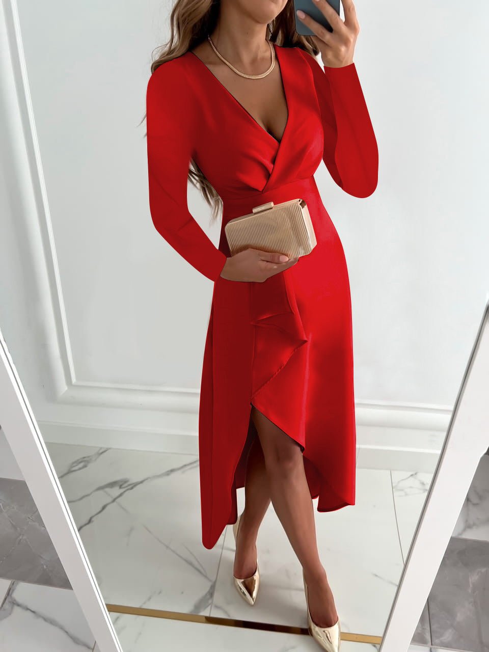 Chloé – Robe midi à col en V avec fente femme