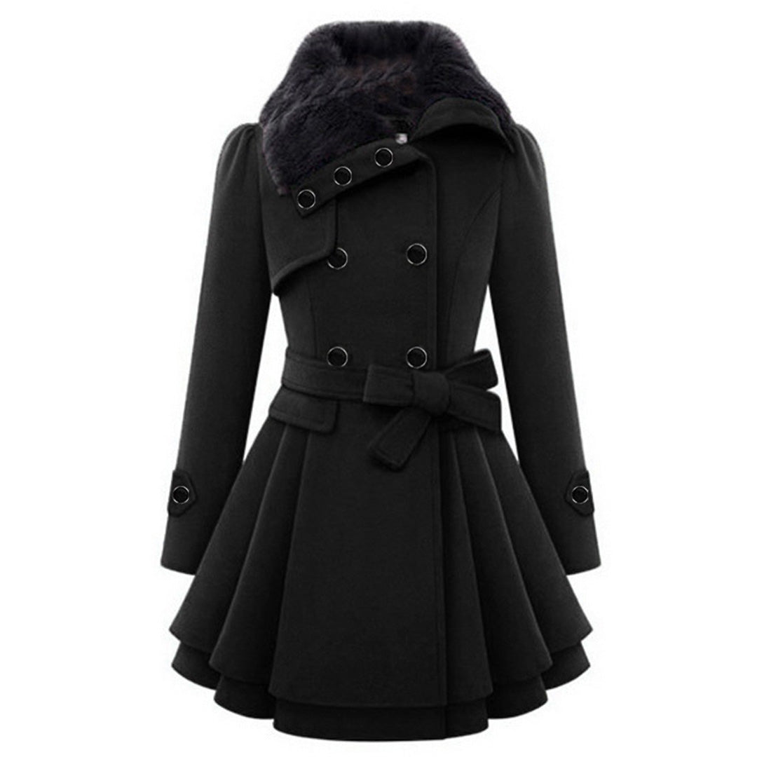 Manteau pour femme hiver élégant évasé double boutonnage en laine avec col en fausse fourrure Aurélie