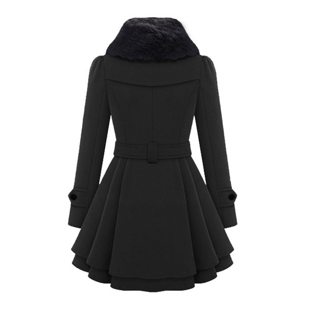 Manteau pour femme hiver élégant évasé double boutonnage en laine avec col en fausse fourrure Aurélie