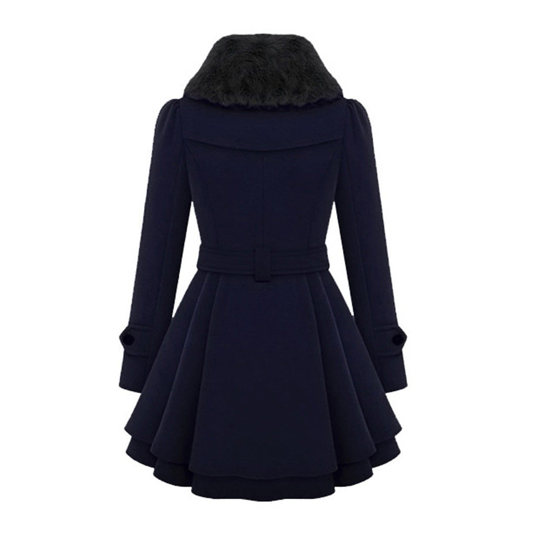 Manteau pour femme hiver élégant évasé double boutonnage en laine avec col en fausse fourrure Aurélie
