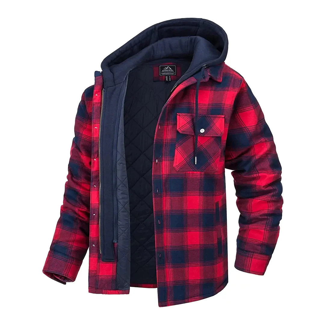 Veste à carreaux pour homme hiver chaude doublée avec capuche amovible Florian