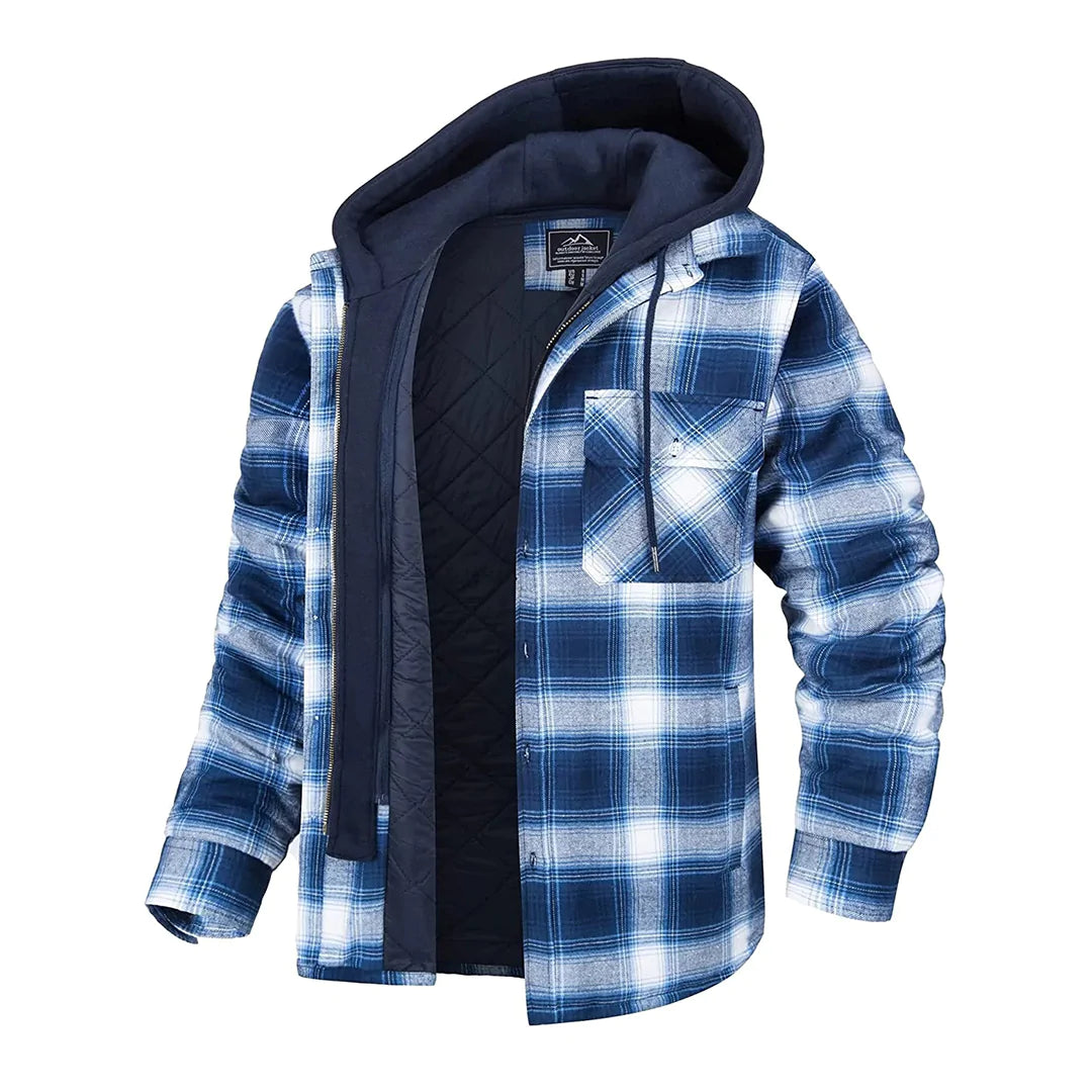 Veste à carreaux pour homme hiver chaude doublée avec capuche amovible Florian
