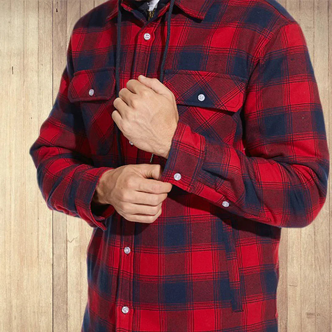 Veste à carreaux pour homme hiver chaude doublée avec capuche amovible Florian