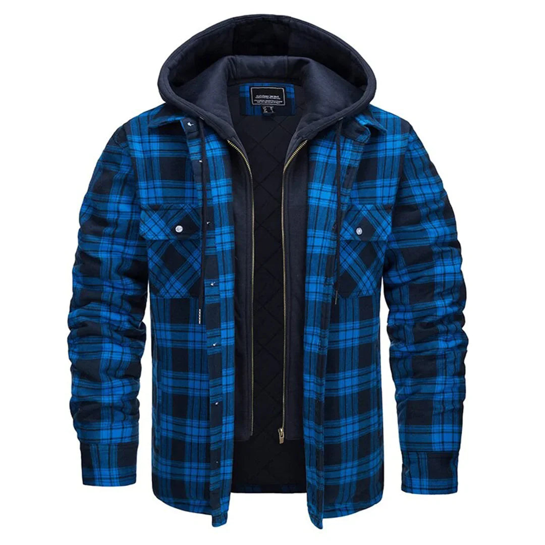 Veste à carreaux pour homme hiver chaude doublée avec capuche amovible Florian