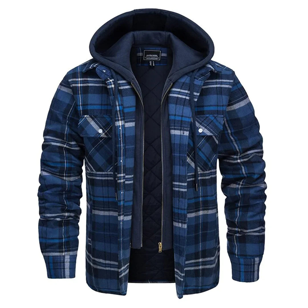 Veste à carreaux pour homme hiver chaude doublée avec capuche amovible Florian