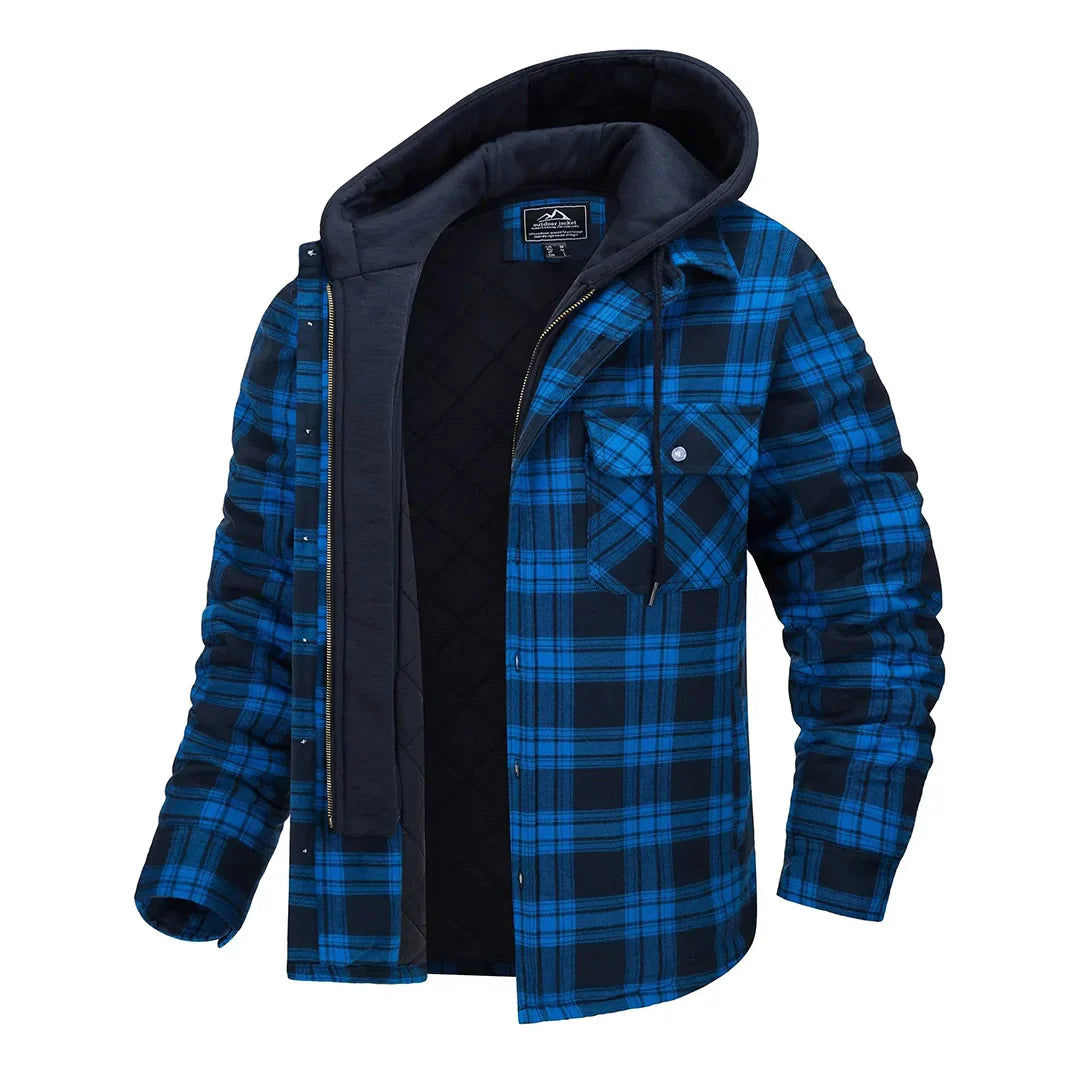 Veste à carreaux pour homme hiver chaude doublée avec capuche amovible Florian