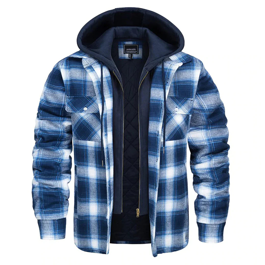 Veste à carreaux pour homme hiver chaude doublée avec capuche amovible Florian