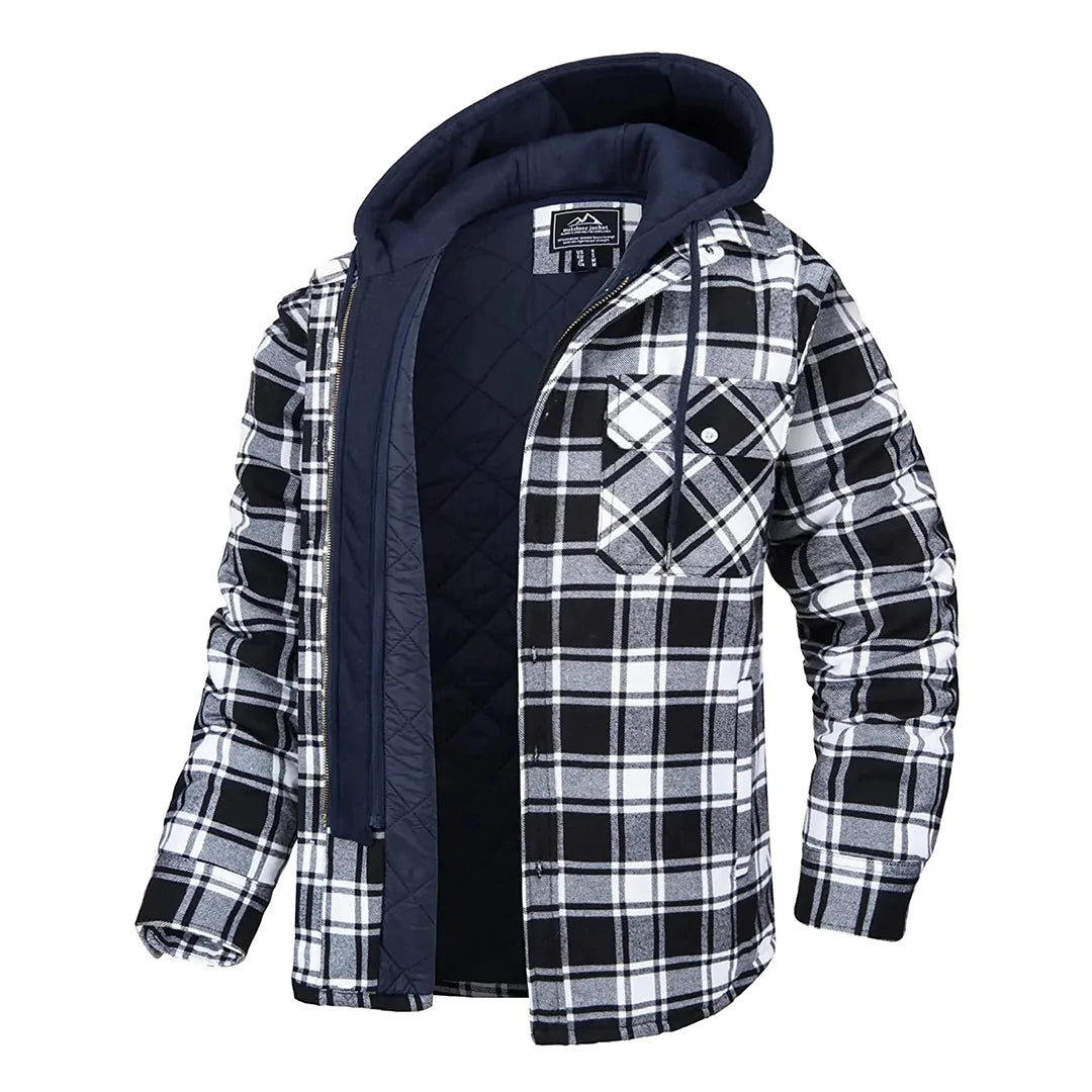 Veste à carreaux pour homme hiver chaude doublée avec capuche amovible Florian