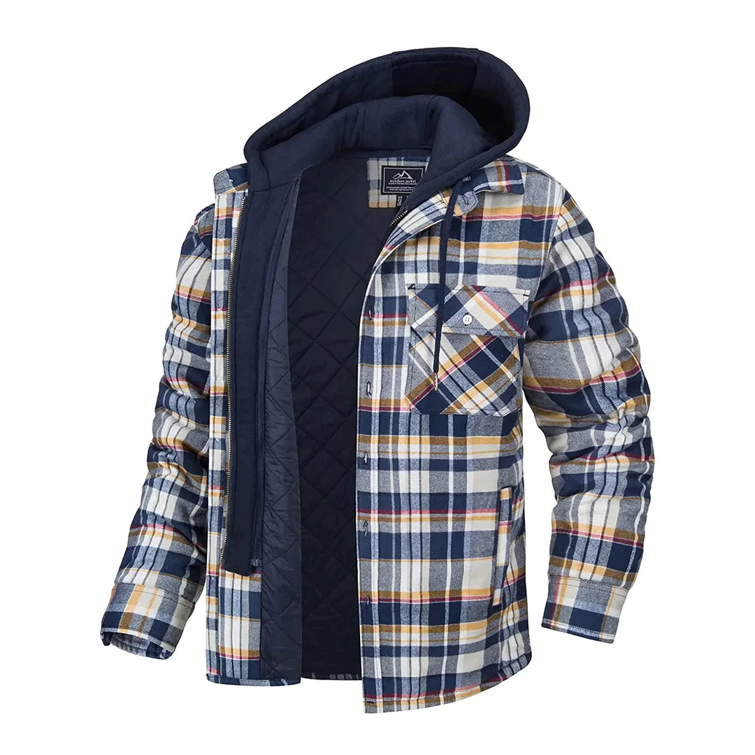 Veste à carreaux pour homme hiver chaude doublée avec capuche amovible Florian