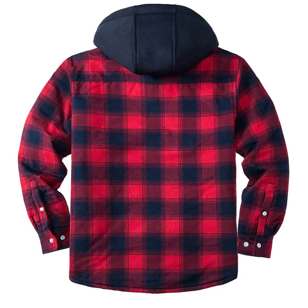 Veste à carreaux pour homme hiver chaude doublée avec capuche amovible Florian
