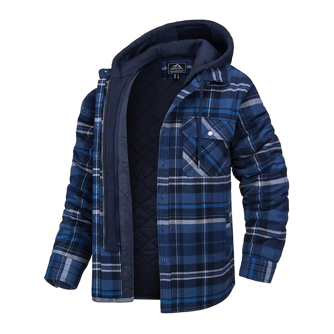 Veste à carreaux pour homme hiver chaude doublée avec capuche amovible Florian