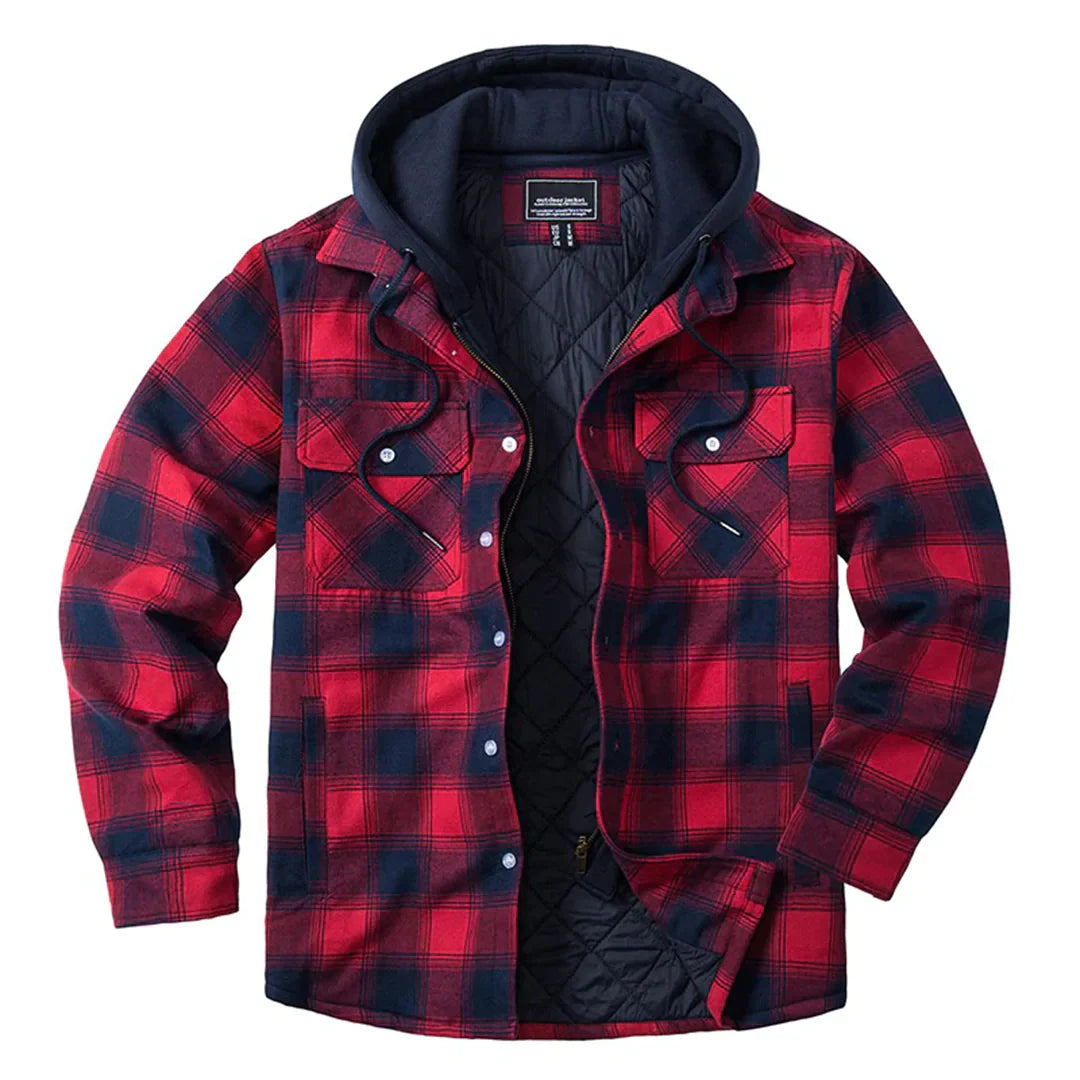 Veste à carreaux pour homme hiver chaude doublée avec capuche amovible Florian