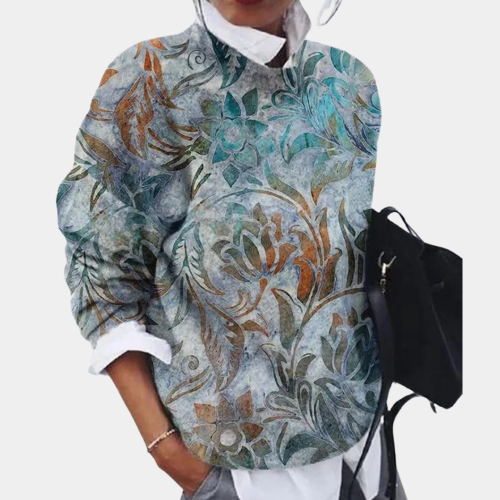 Pull pour femme automne à imprimé graphique ethnique col rond à coupe décontractée Febe