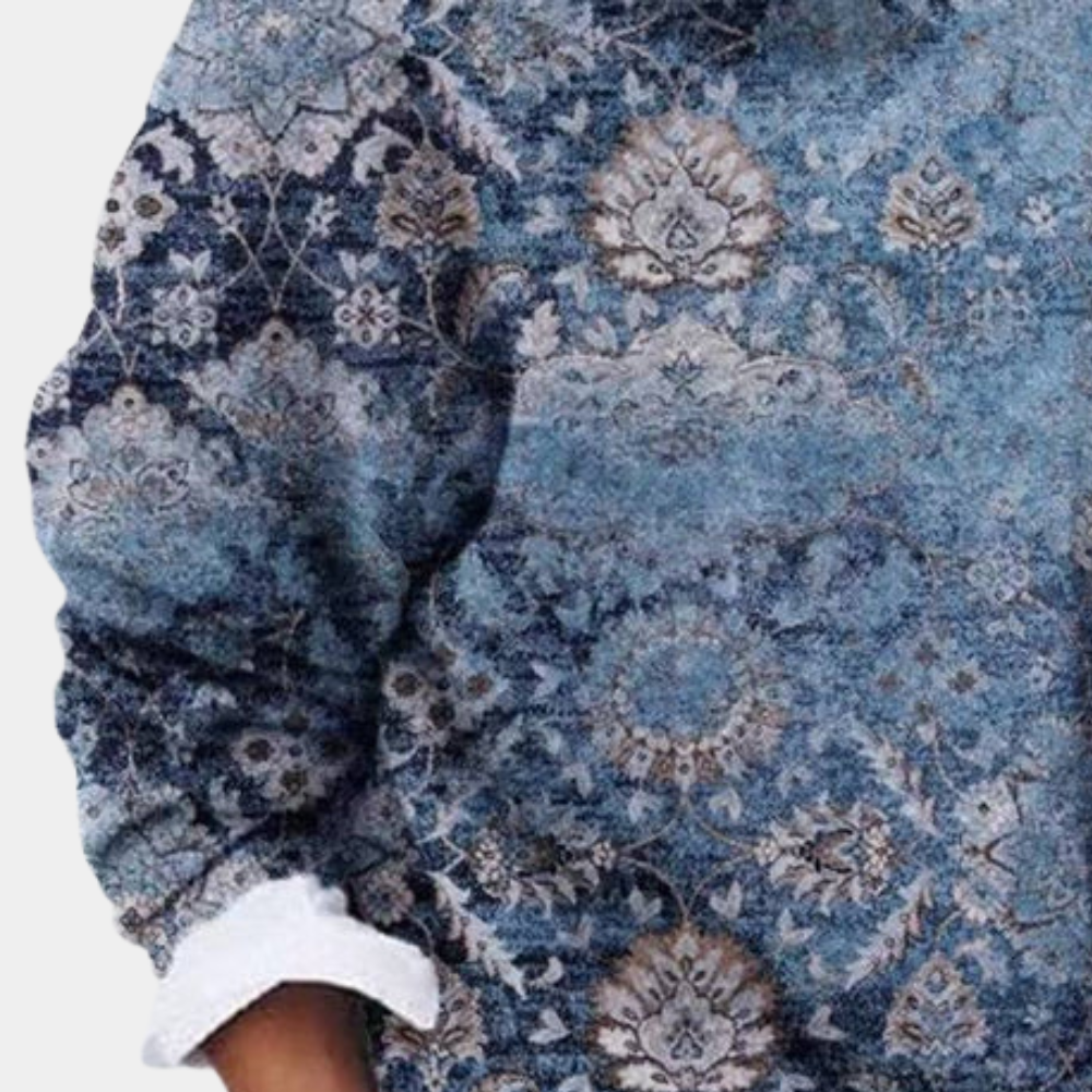 Pull pour femme automne à imprimé graphique ethnique col rond à coupe décontractée Febe