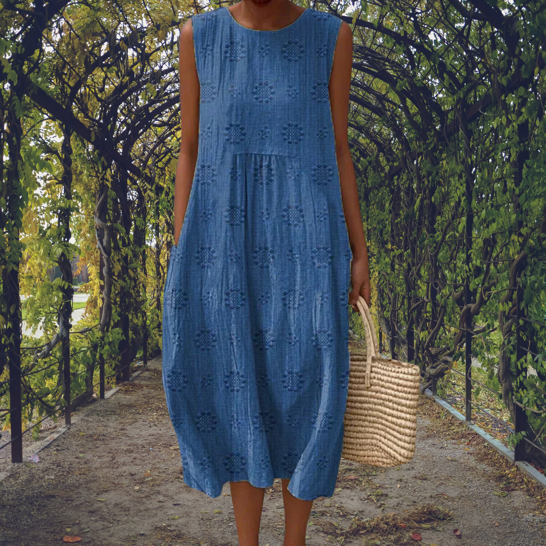 Anaïs – Robe midi en coton brodée sans manches femme