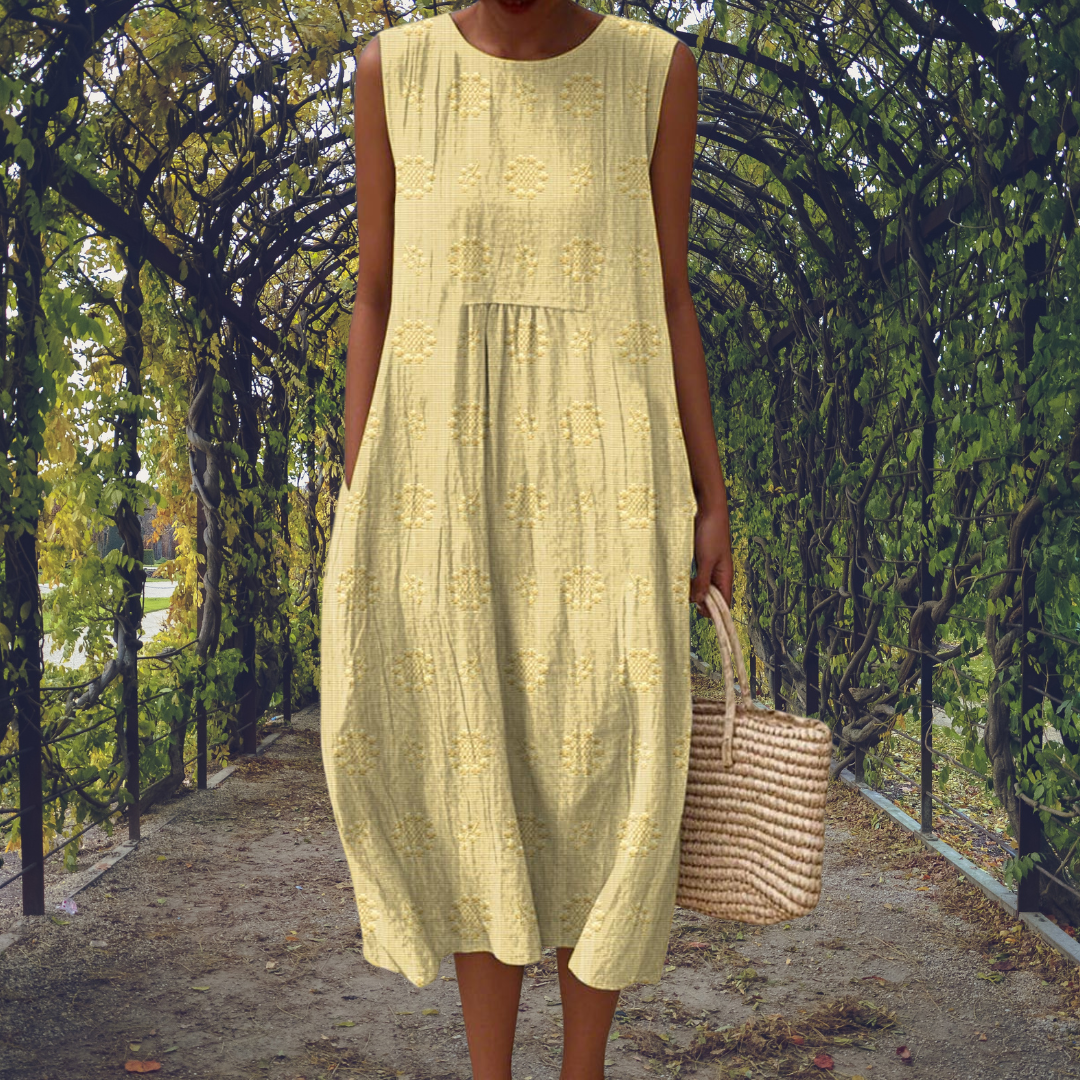 Anaïs – Robe midi en coton brodée sans manches femme
