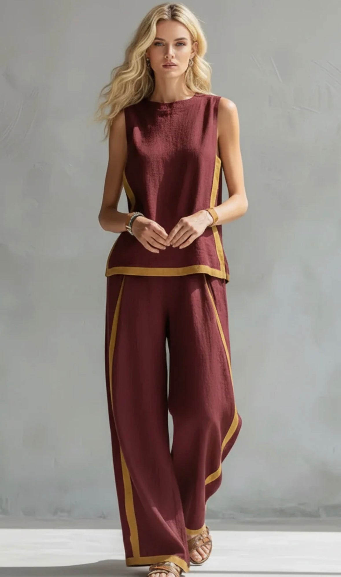 Bérangère – Ensemble élégant avec top sans manches et pantalon femme