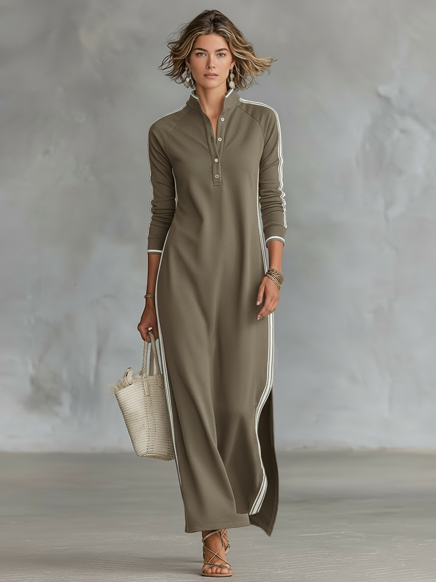 Hélène – Robe sweat maxi à boutons et col femme