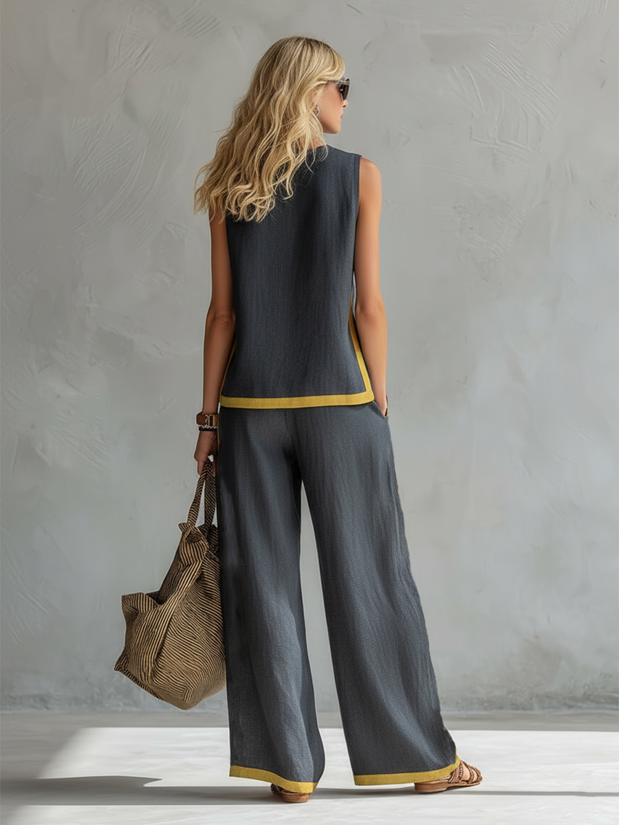 Bérangère – Ensemble élégant avec top sans manches et pantalon femme