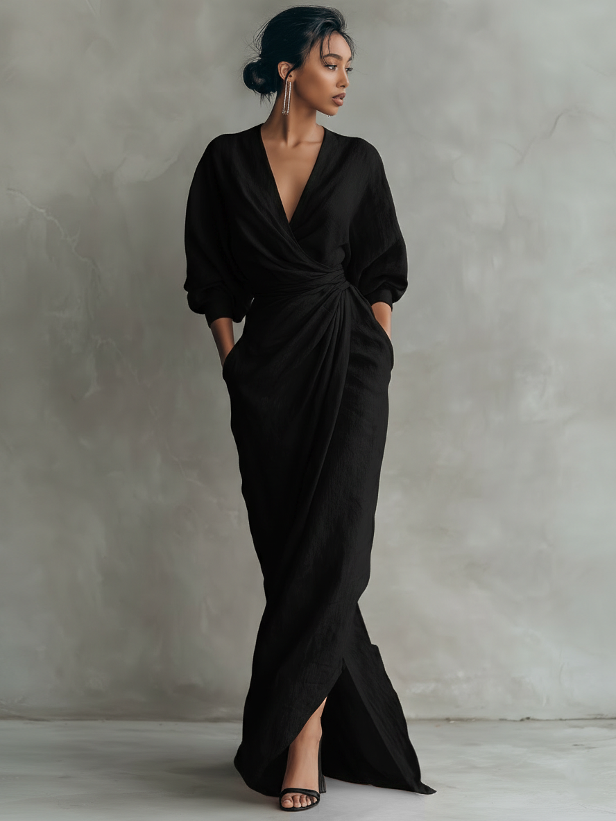 Manon – Robe maxi en mélange à col en V femme