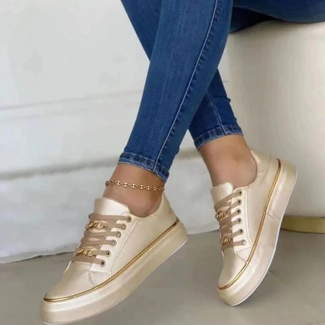 Baskets pour femme automne élégantes en simili cuir avec détails dorés et lacets Federica