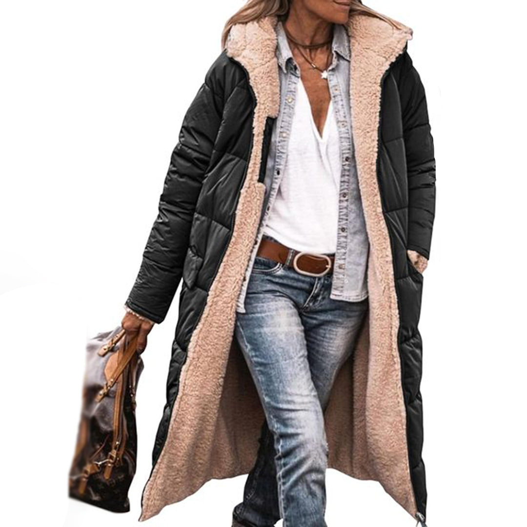 Manteau long pour femme hiver ultra chaud matelassé en polaire coupe décontractée Hélène