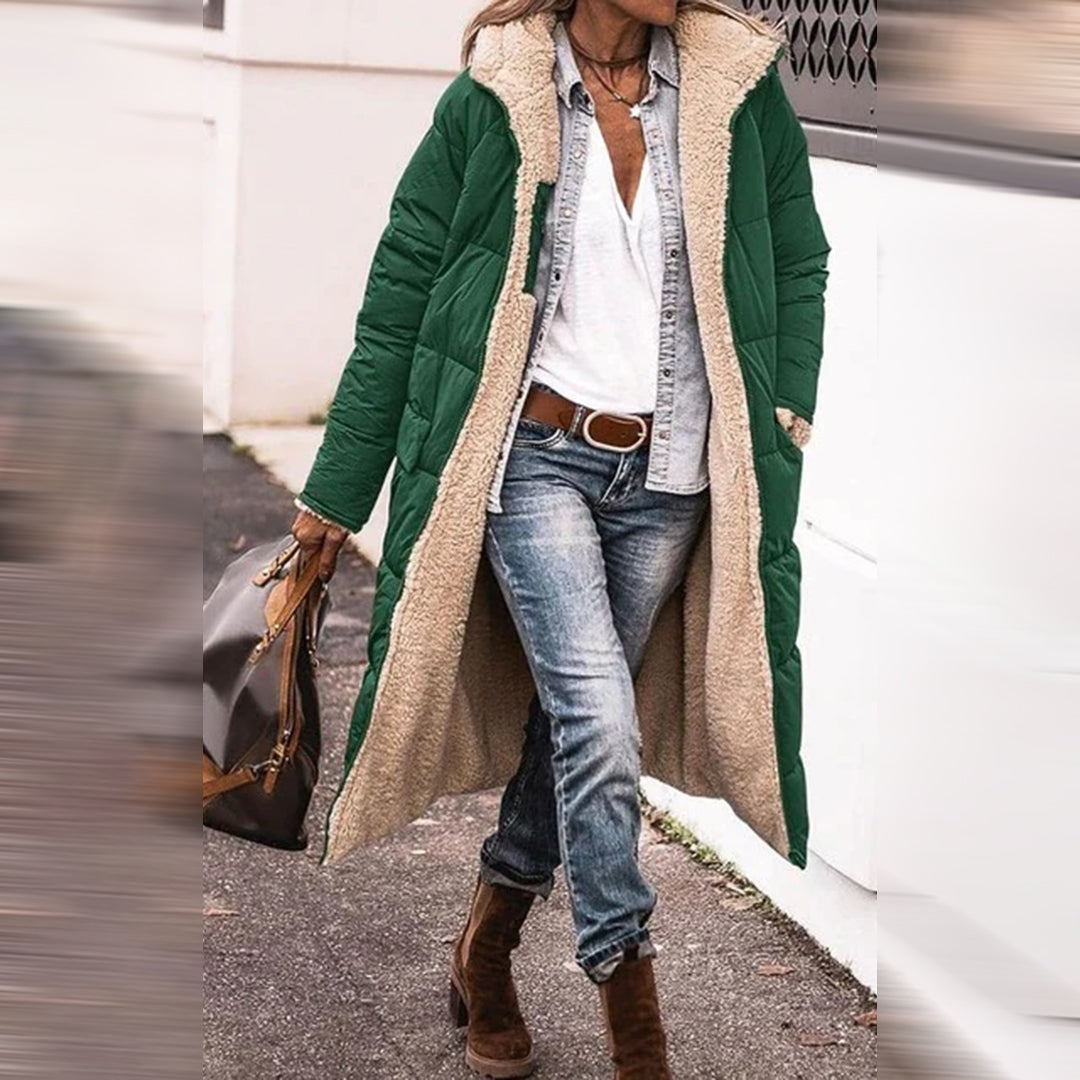 Manteau long pour femme hiver ultra chaud matelassé en polaire coupe décontractée Hélène