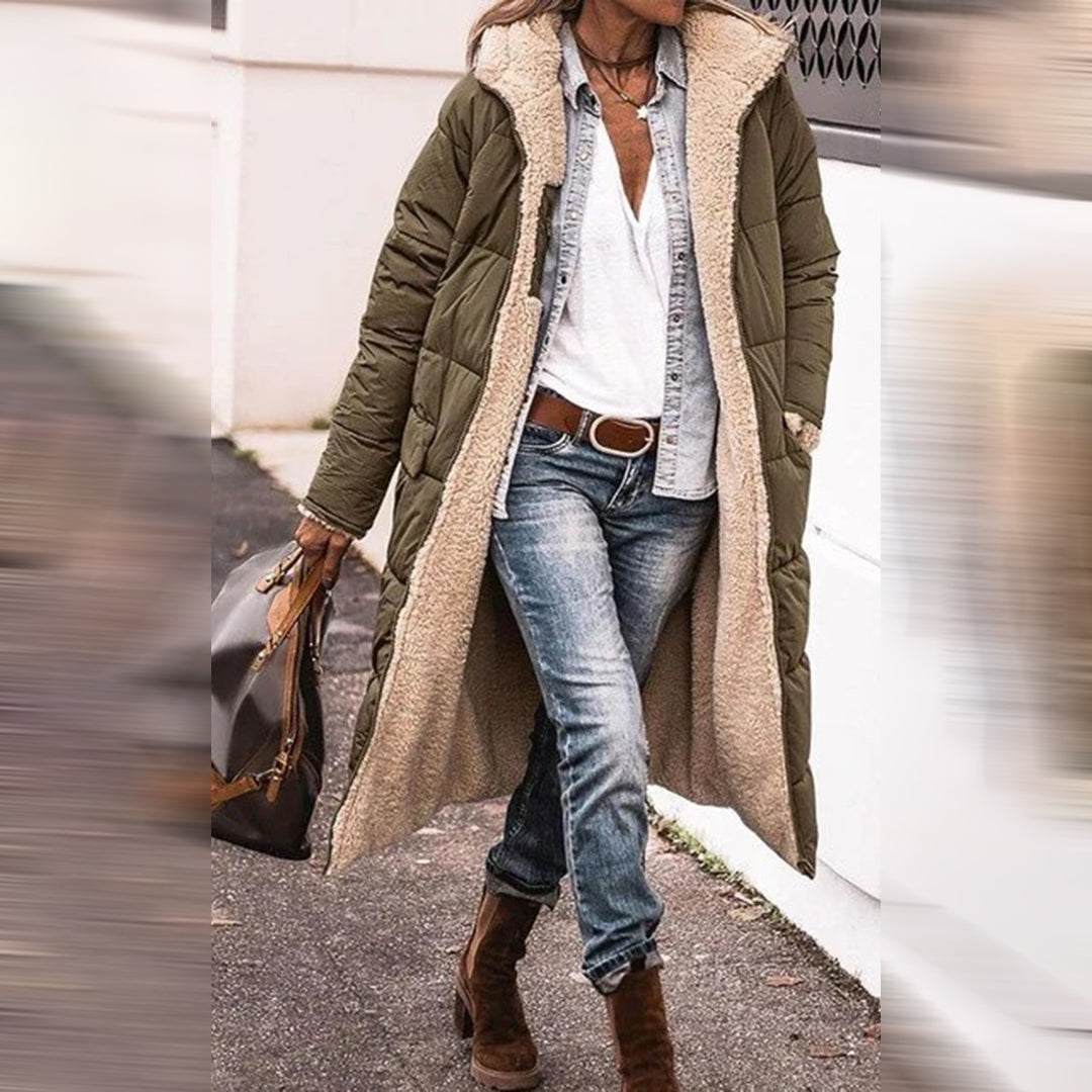 Manteau long pour femme hiver ultra chaud matelassé en polaire coupe décontractée Hélène