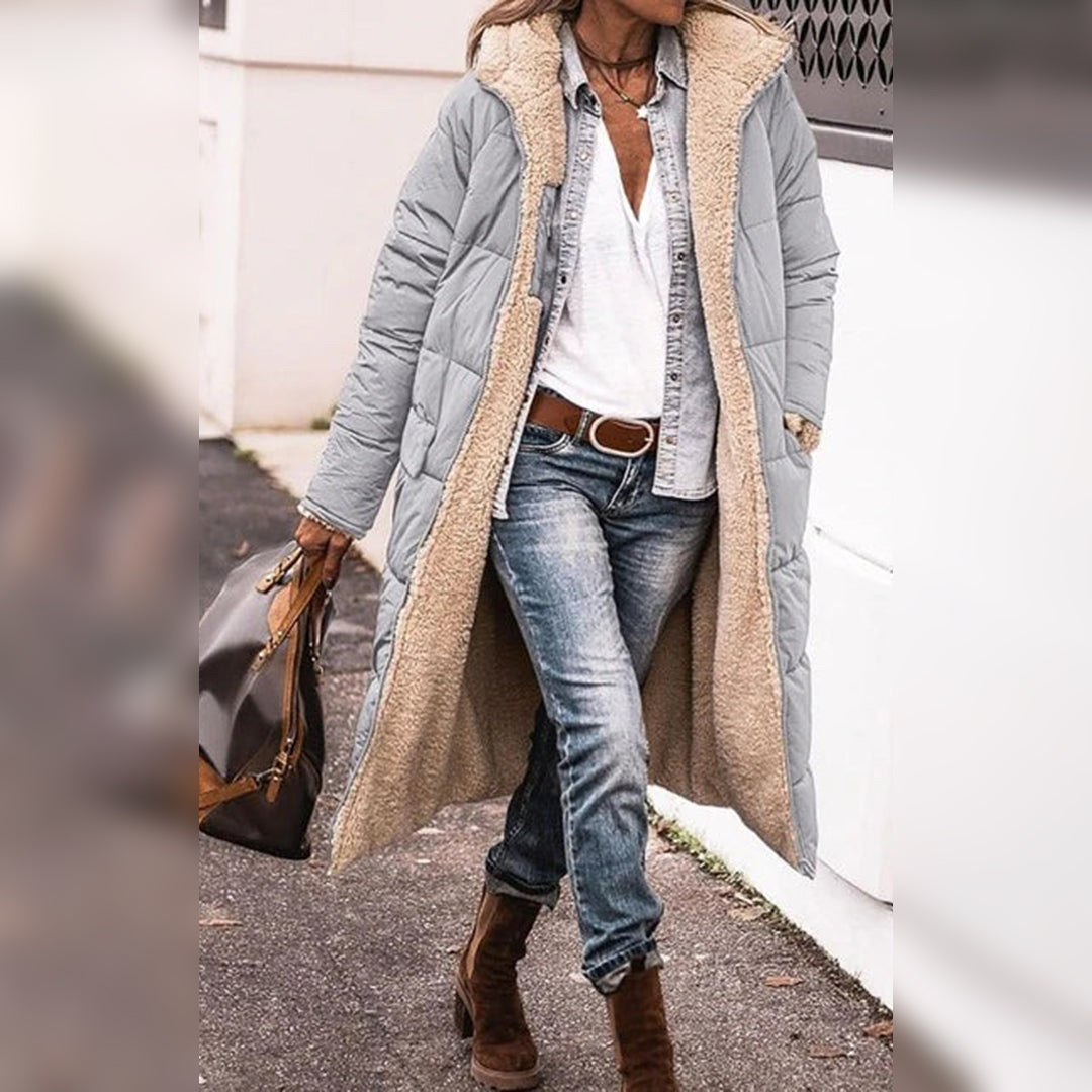 Manteau long pour femme hiver ultra chaud matelassé en polaire coupe décontractée Hélène