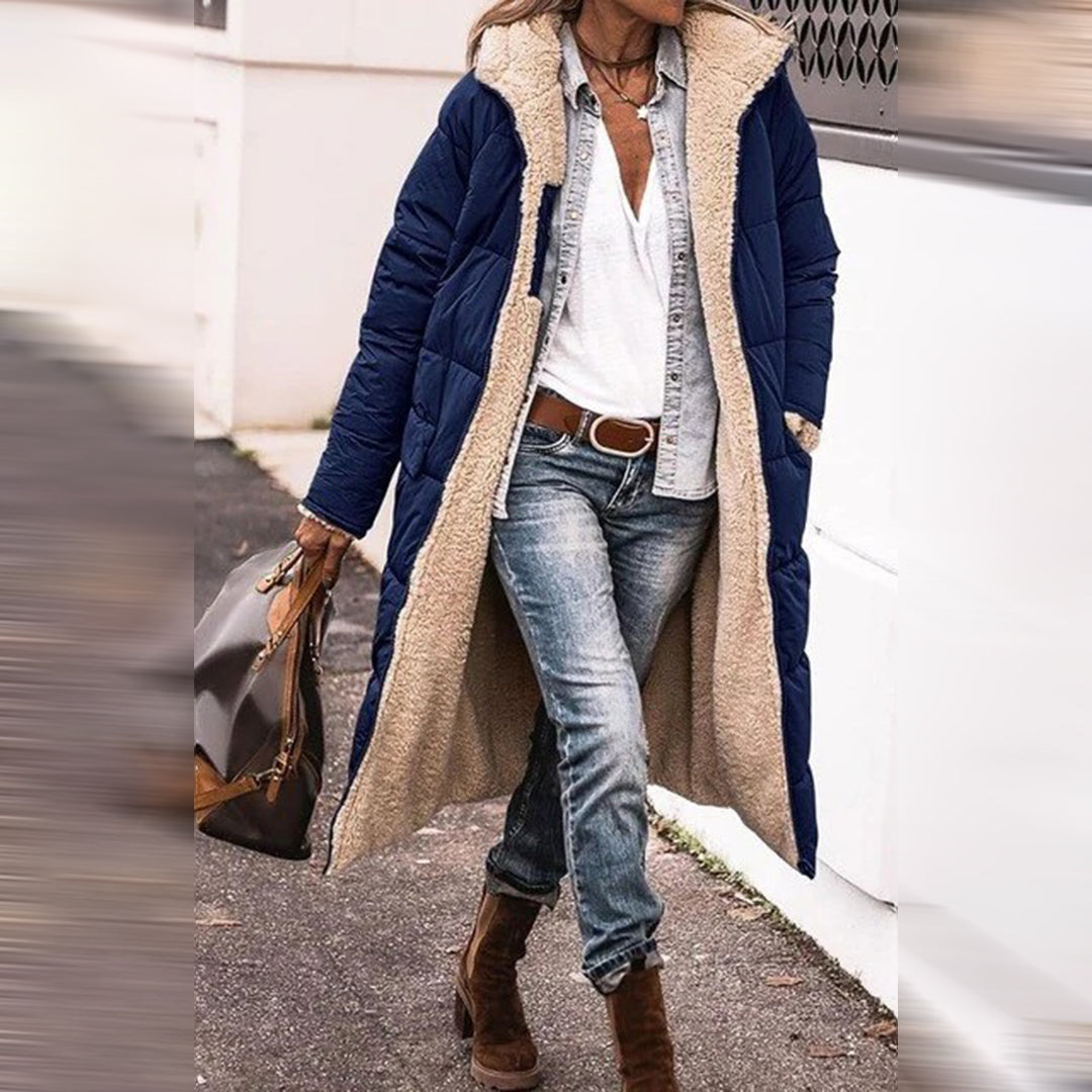 Manteau long pour femme hiver ultra chaud matelassé en polaire coupe décontractée Hélène