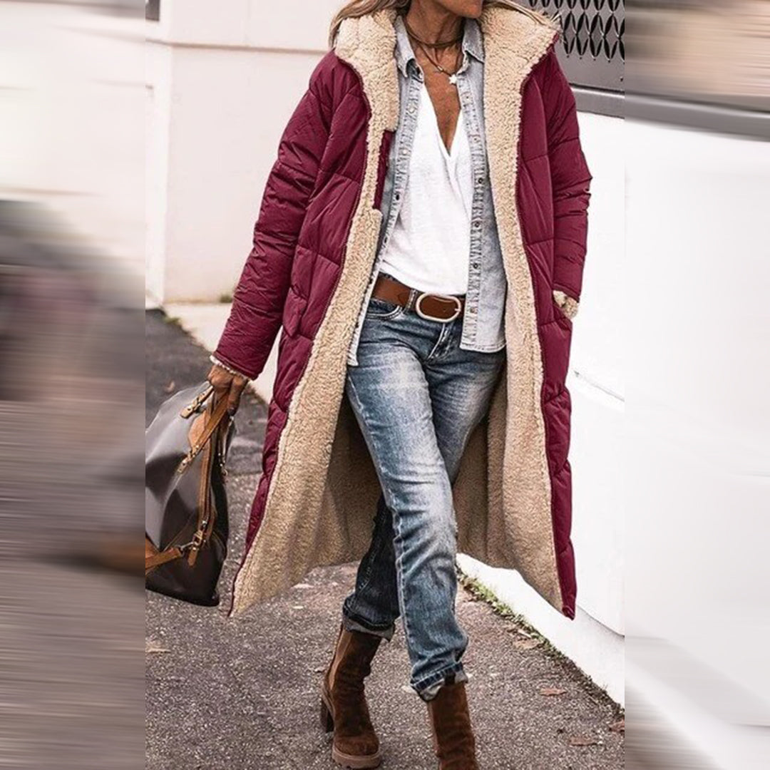 Manteau long pour femme hiver ultra chaud matelassé en polaire coupe décontractée Hélène
