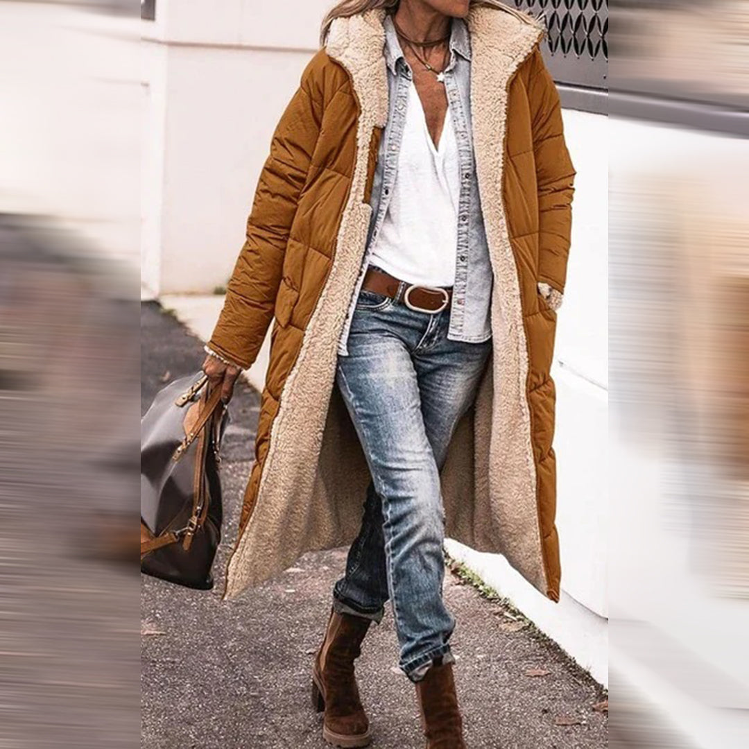 Manteau long pour femme hiver ultra chaud matelassé en polaire coupe décontractée Hélène