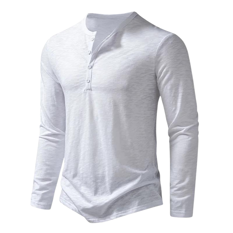 T-shirt à manches longues pour homme automne doux respirant en tissu mélangé avec col tunisien Séraphin