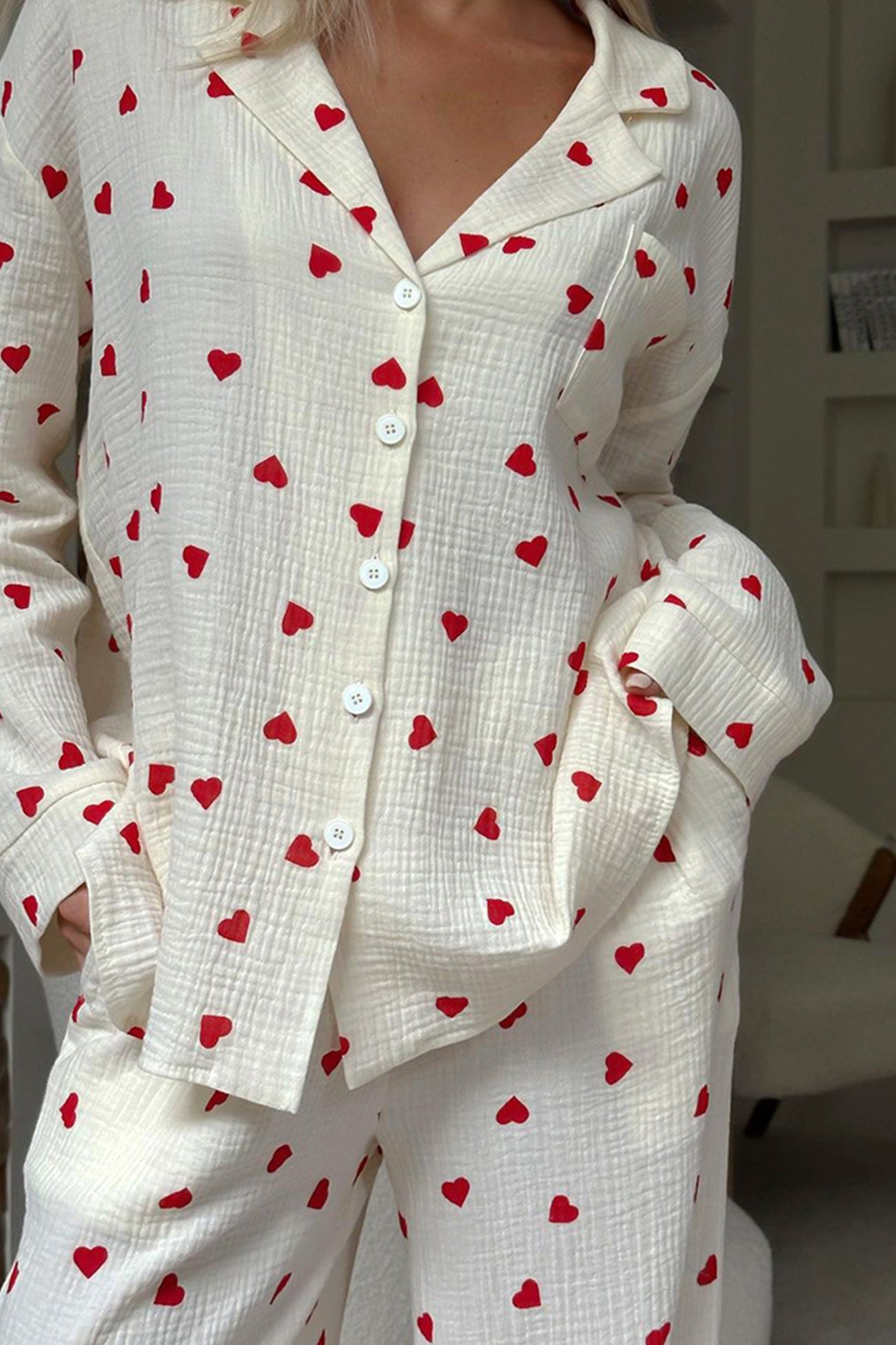 Élodie – Ensemble de pyjama doux à motif cœur pour soirées cocooning femme