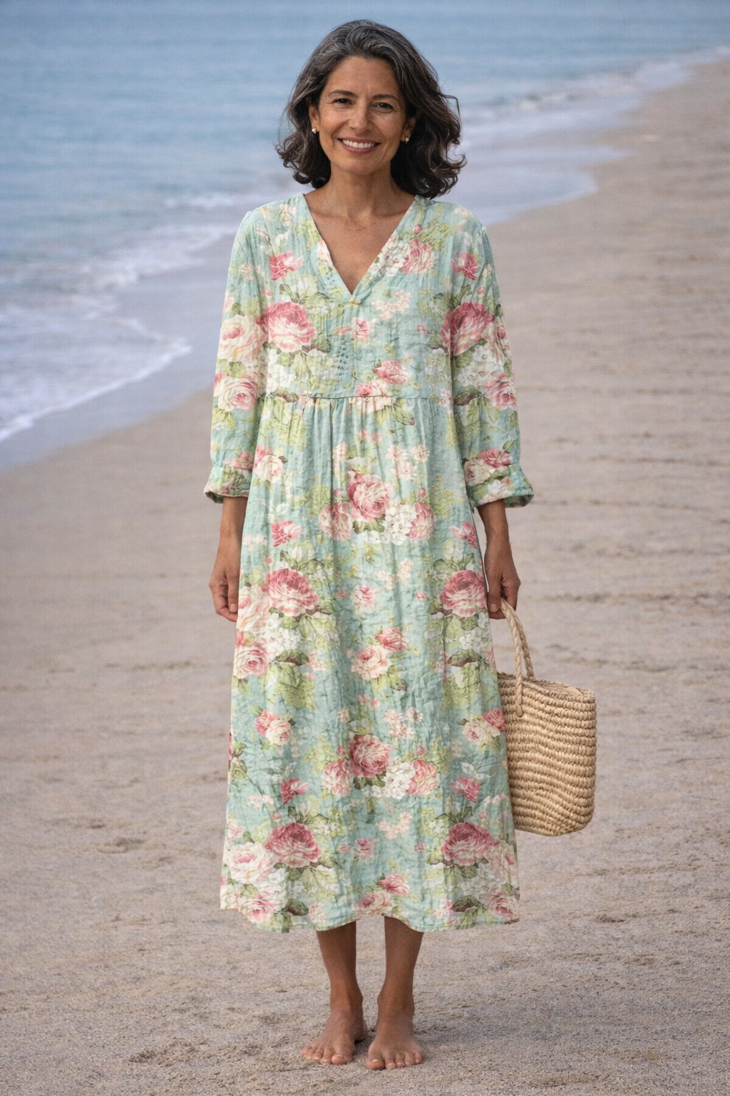 Amélie – Robe fleurie bohème à manches longues et col V