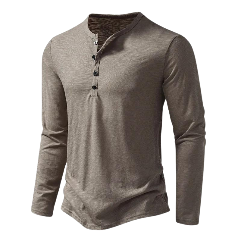 T-shirt à manches longues pour homme automne doux respirant en tissu mélangé avec col tunisien Séraphin