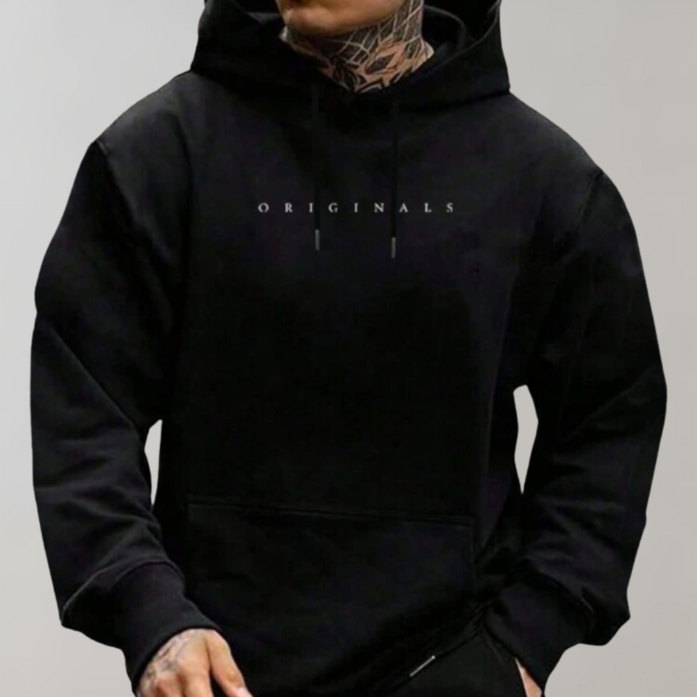Sweat à capuche pour homme automne en coton mélangé à inscription minimaliste à coupe regular Isak