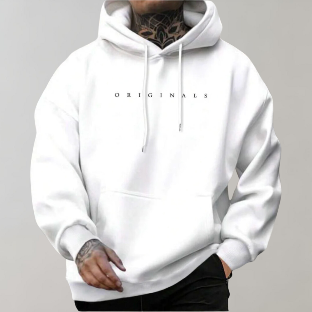 Sweat à capuche pour homme automne en coton mélangé à inscription minimaliste à coupe regular Isak