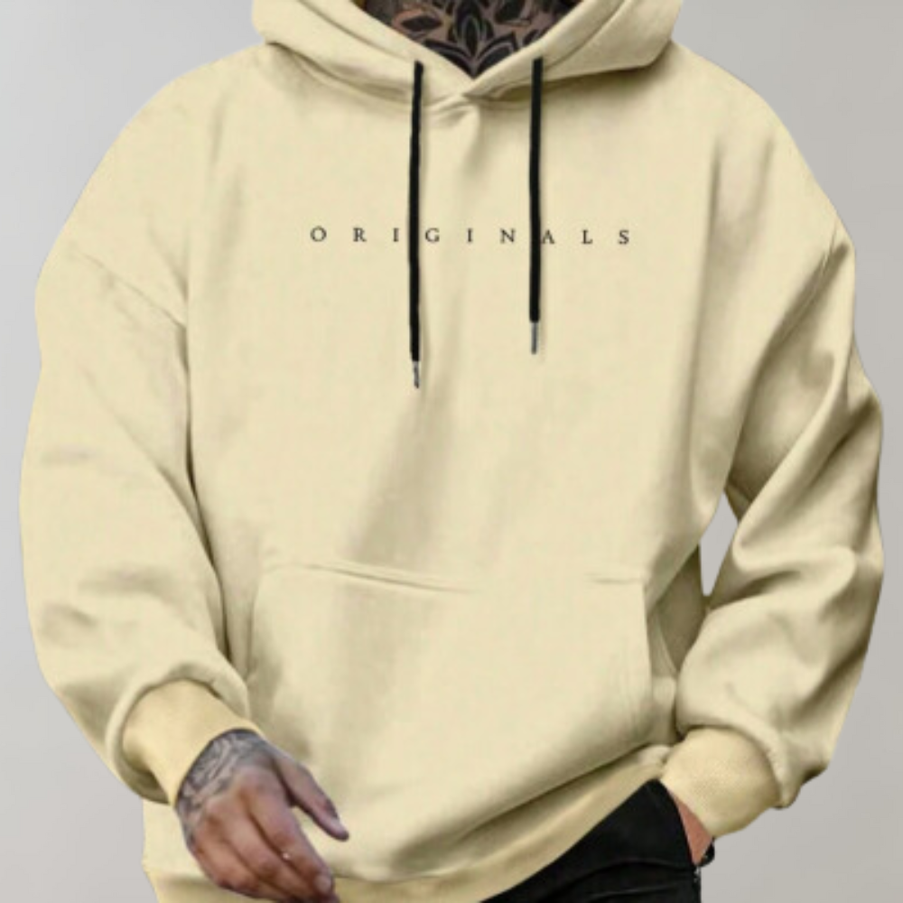Sweat à capuche pour homme automne en coton mélangé à inscription minimaliste à coupe regular Isak