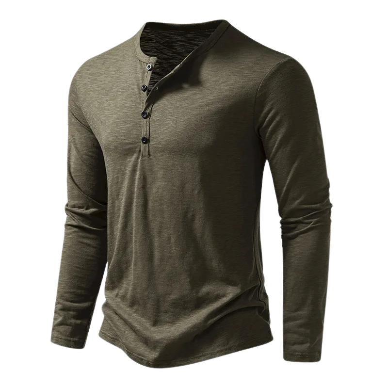 T-shirt à manches longues pour homme automne doux respirant en tissu mélangé avec col tunisien Séraphin