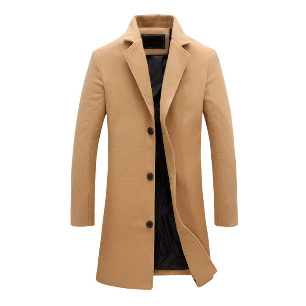 Manteau long élégant pour homme automne en laine mélangée chaud à coupe classique Adrien