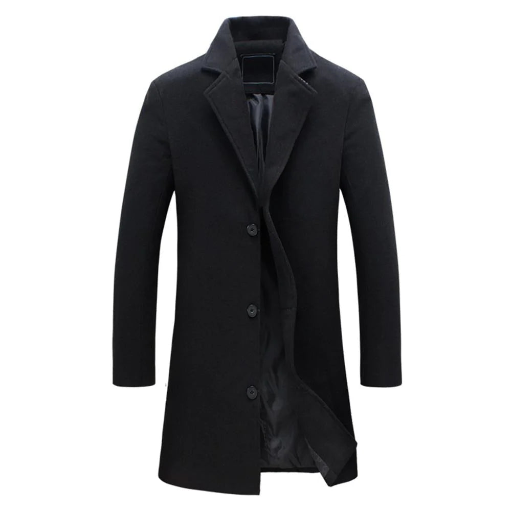 Manteau long élégant pour homme automne en laine mélangée chaud à coupe classique Adrien
