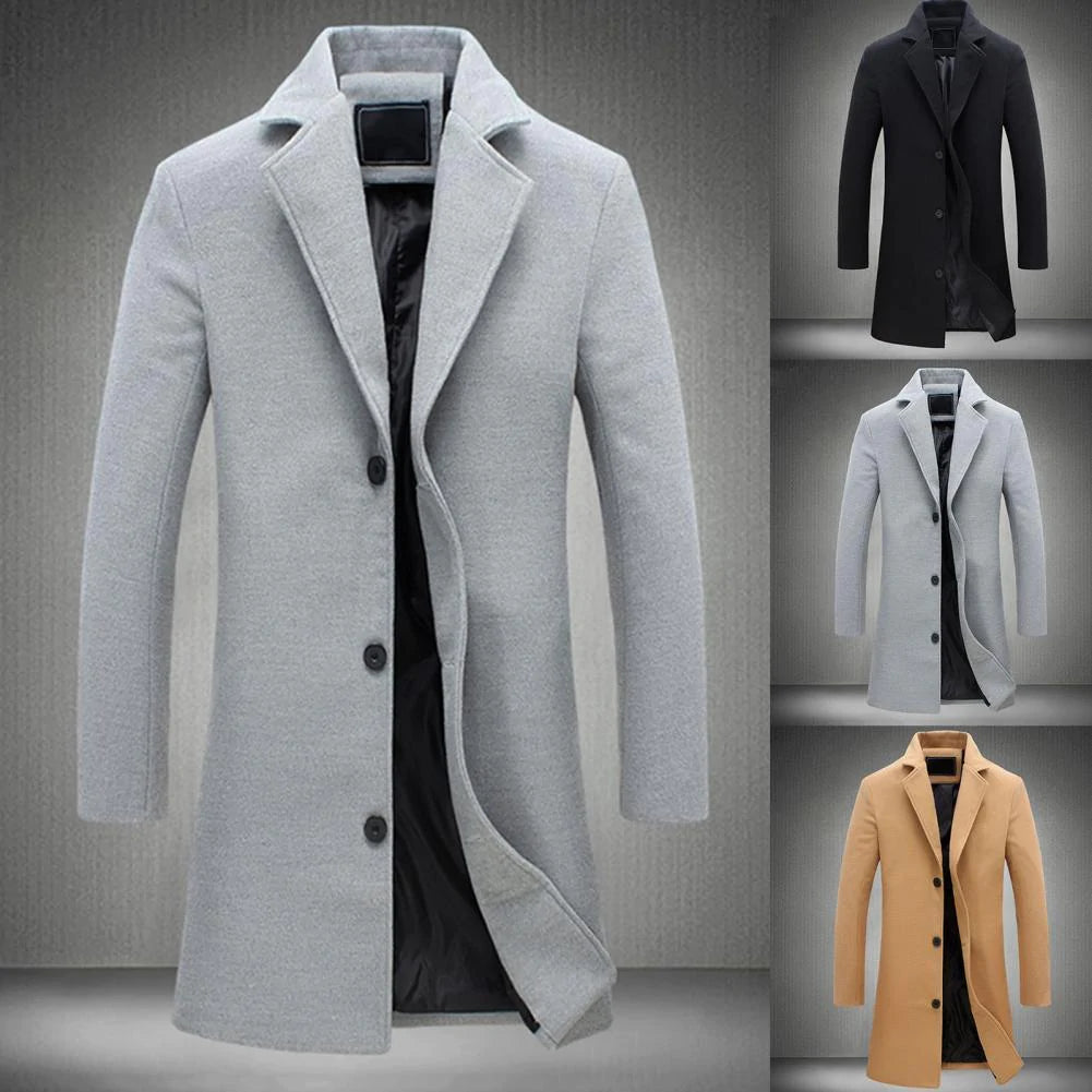 Manteau long élégant pour homme automne en laine mélangée chaud à coupe classique Adrien