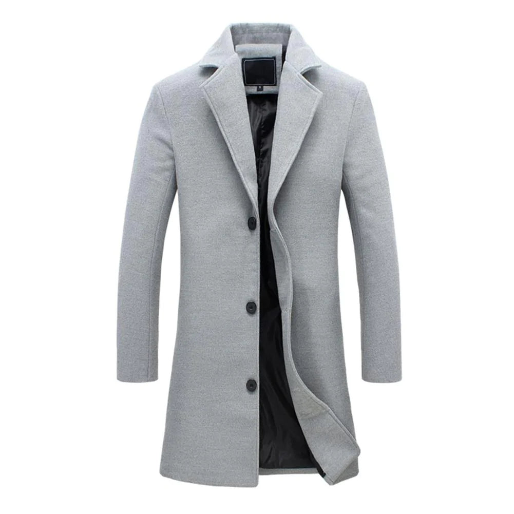 Manteau long élégant pour homme automne en laine mélangée chaud à coupe classique Adrien