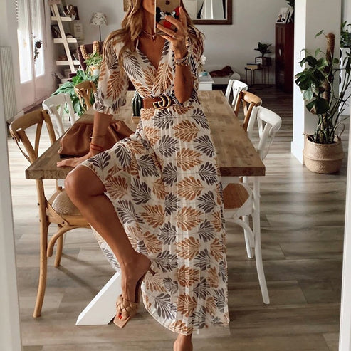 Robe longue imprimée fluide – élégance estivale pour toutes les occasions