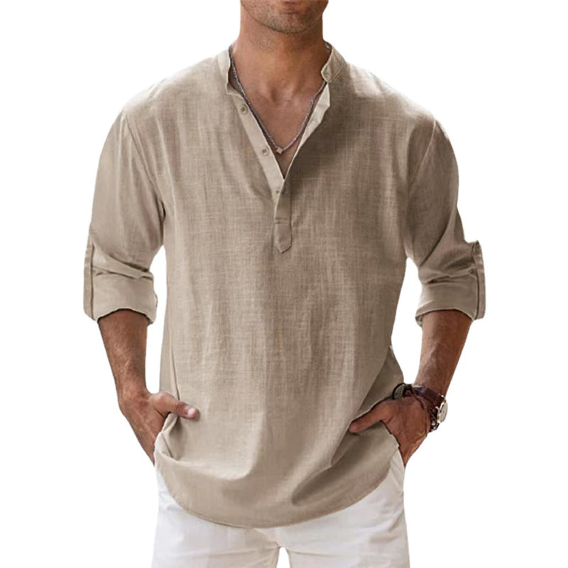 Chemise en lin pour homme à col boutonné alliant légèreté estivale et élégance décontractée