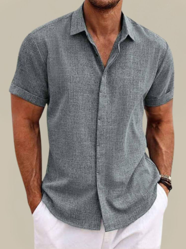 Chemise en lin homme à manches courtes coupe décontractée boutonnée
